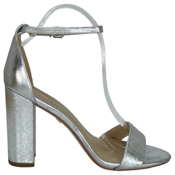Sam Edelman Womens Yaro Block Heels Silver Metallic Size 8.5M - Picture 3 of 15